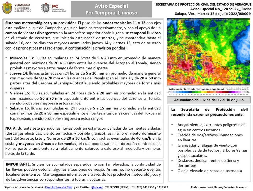 Emite Spc Nuevo Aviso Especial Por Temporal Lluvioso En Veracruz